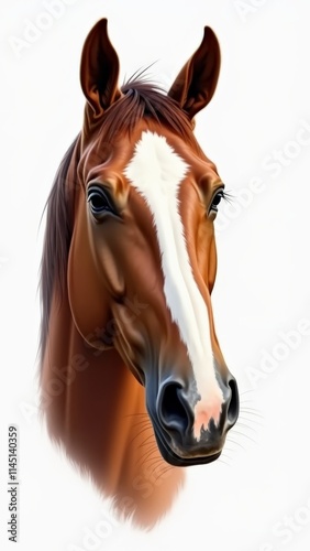 Close-Up Portrait of a Brown Horse with White Stripe