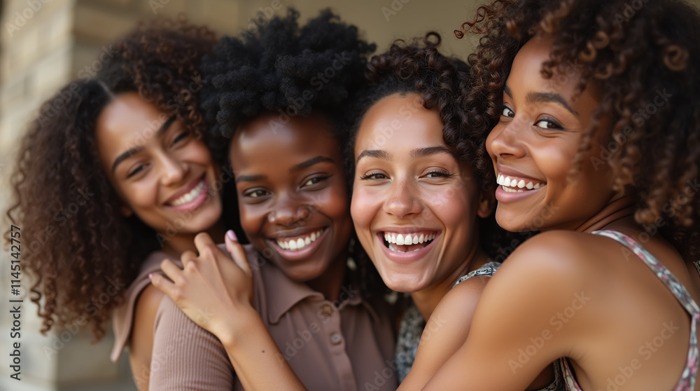 Group of African American Black Women Friends Cuddling and Hugging Each Other Group of African American Black Women Friends Cuddling and Hugging Each Other
