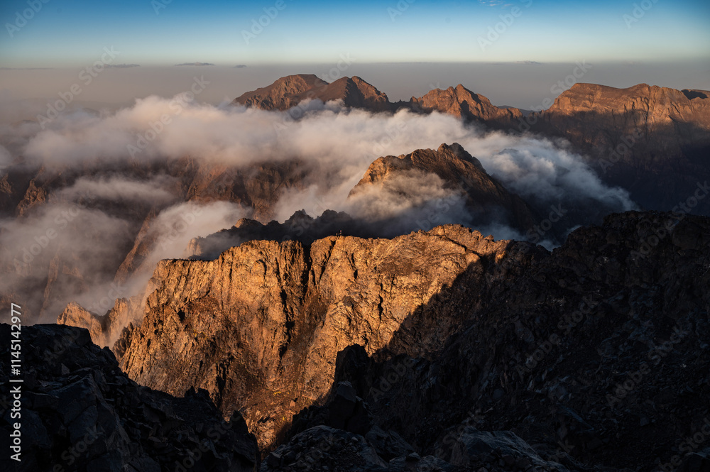 Aerial moutain view at the trail to Toubkal, the highest mountain in North Africa.