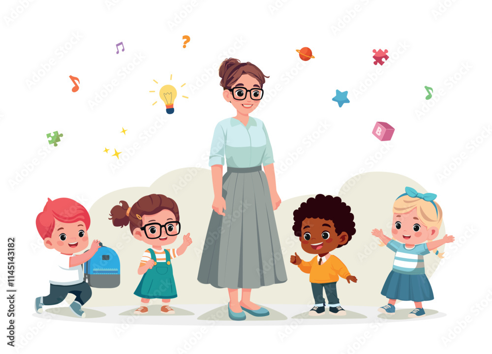 teacher with student together vector illustration teacher with student together vector illustration
