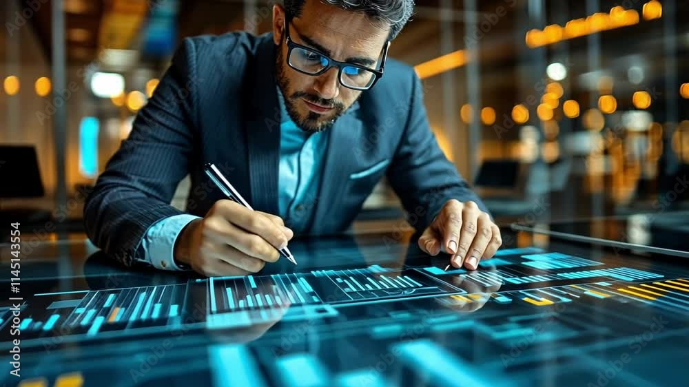 Modern professional working on digital interface in a corporate environment with a stylish design Modern professional working on digital interface in a corporate environment with a stylish design
