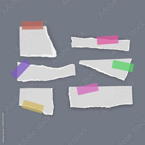 Set of torn paper fragments isolated on background, Vector illustration