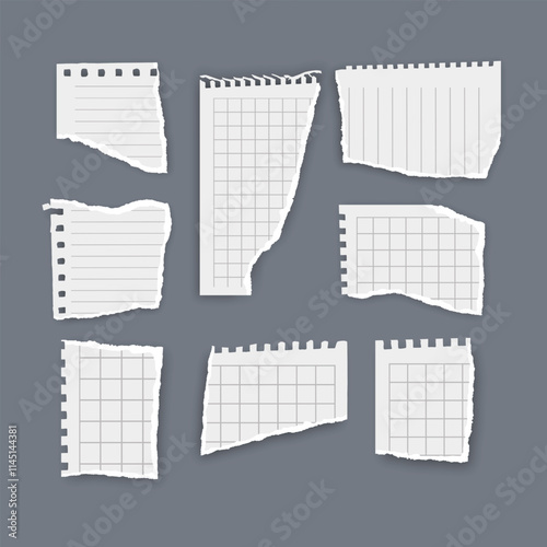 Set of torn paper fragments isolated on background, Vector illustration