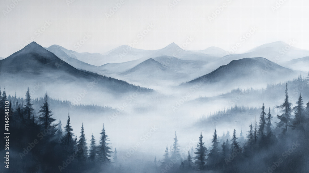 Obraz premium Misty Mountain Landscape in Monochrome Tones.