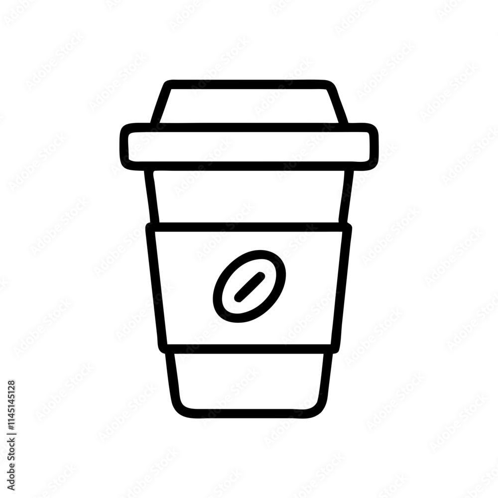 Minimalist coffee cup icon with a bean symbol, representing beverages and energy Minimalist coffee cup icon with a bean symbol, representing beverages and energy