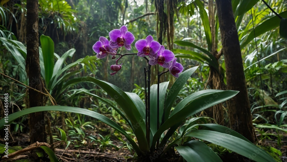 Obraz premium Orchid on a tree in a tropical forest