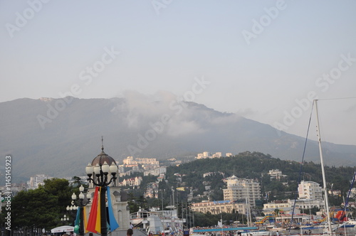 city view and mountains at the sea side