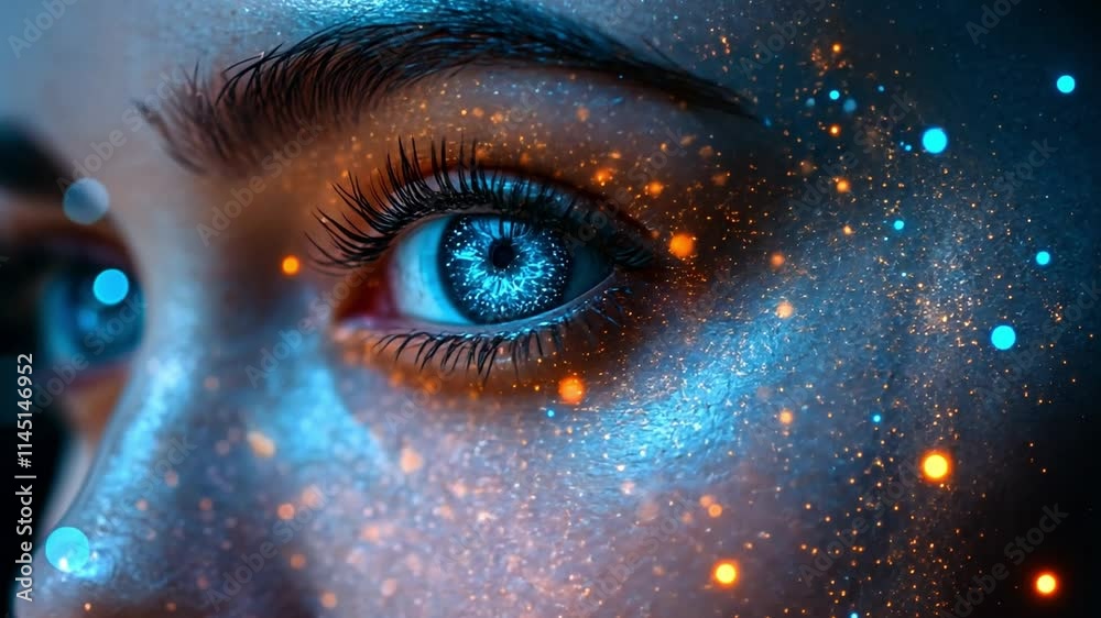 Captivating beauty with sparkling blue eyes and enchanting light effects in 4K resolution Captivating beauty with sparkling blue eyes and enchanting light effects in 4K resolution