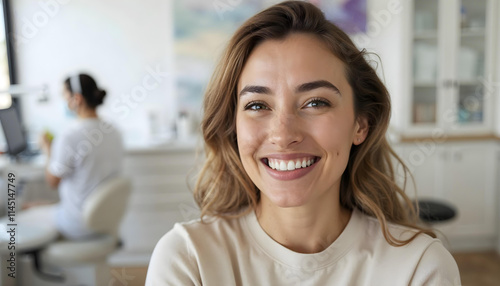 a woman smiling confidently, showcasing her healthy, radiant teeth - dental photo v3