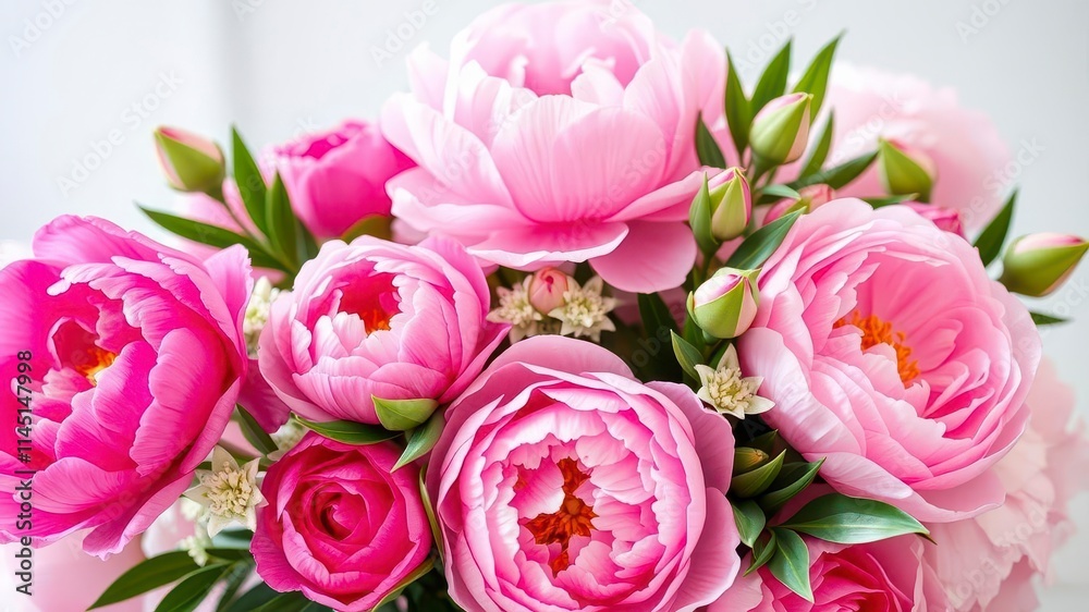 A beautiful arrangement of fresh pink peonies and roses with blank space for text, events, peonies, bouquet A beautiful arrangement of fresh pink peonies and roses with blank space for text, events, peonies, bouquet