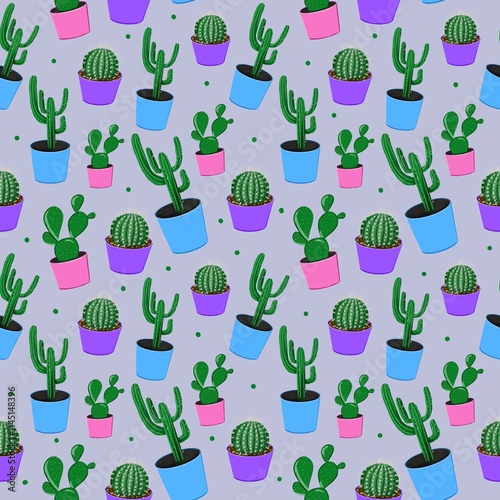 seamless pattern with funny cactuses