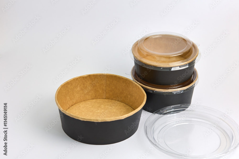 Sustainable Black Paper Meal Containers with Lids