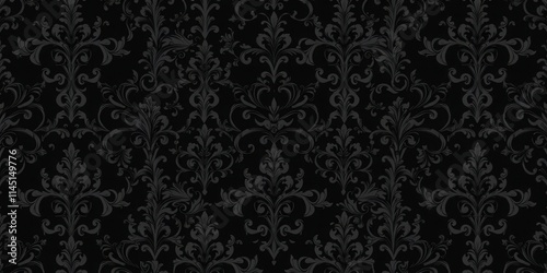 Dark and elegant seamless gothic damask wallpaper design, pattern, background photo