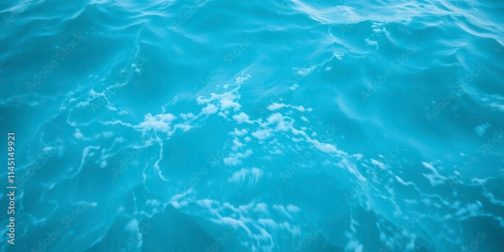 Obraz premium Blue turquoise ocean water texture with white foamy waves crashing, motion, blue, nature