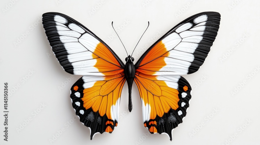 Obraz premium Orange and black butterfly with white markings on wings.