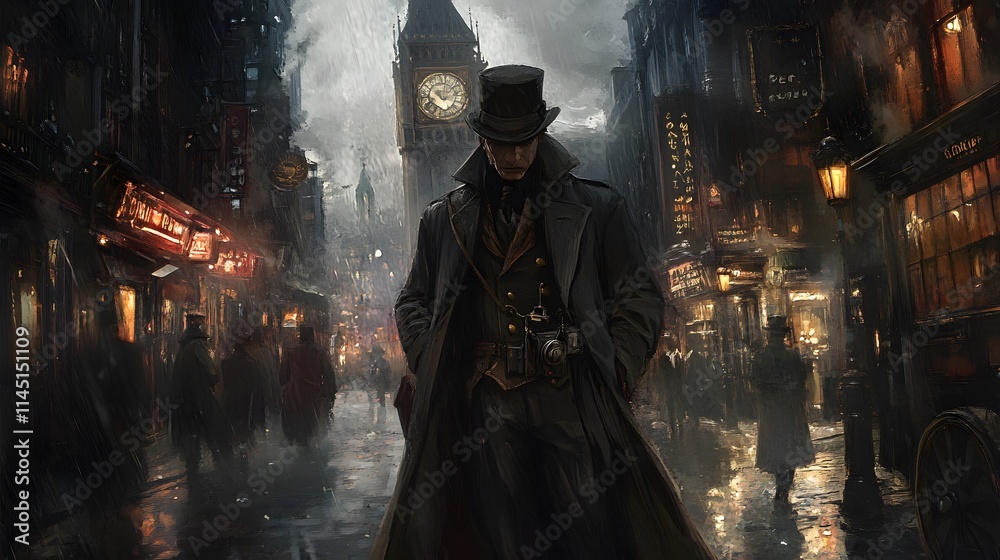 Victorian detective with a unique gadget and a detailed Victorian detective with a unique gadget and a detailed