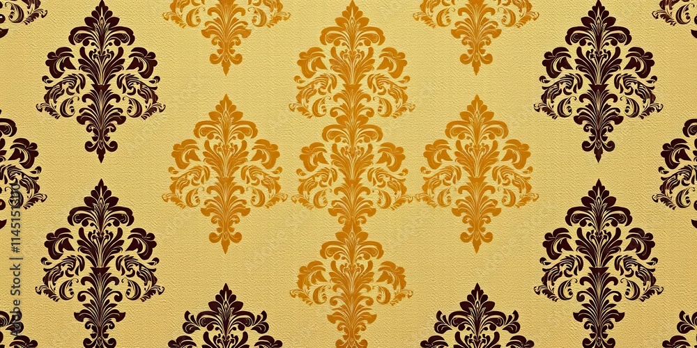 Elegant and intricate damask pattern in gold and cream hues, damask, decoration, vintage Elegant and intricate damask pattern in gold and cream hues, damask, decoration, vintage