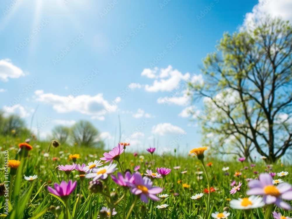 Field filled with bright yellow dandelions under a clear blue sky, creating a peaceful and serene scene, peaceful, outdoors Field filled with bright yellow dandelions under a clear blue sky, creating a peaceful and serene scene, peaceful, outdoors