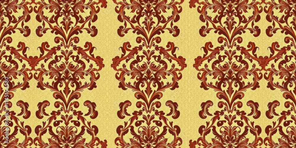 Intricate floral damask pattern in shades of gold and blue, textile, baroque, luxury Intricate floral damask pattern in shades of gold and blue, textile, baroque, luxury
