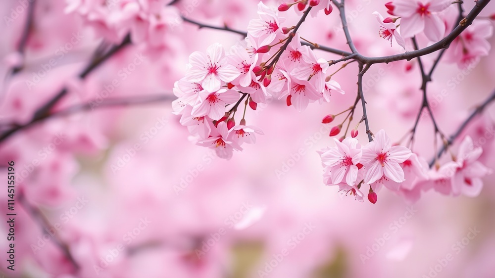 Pink sakura petals gently fall from the sky creating a dreamy and romantic background, pink, sakura, background Pink sakura petals gently fall from the sky creating a dreamy and romantic background, pink, sakura, background