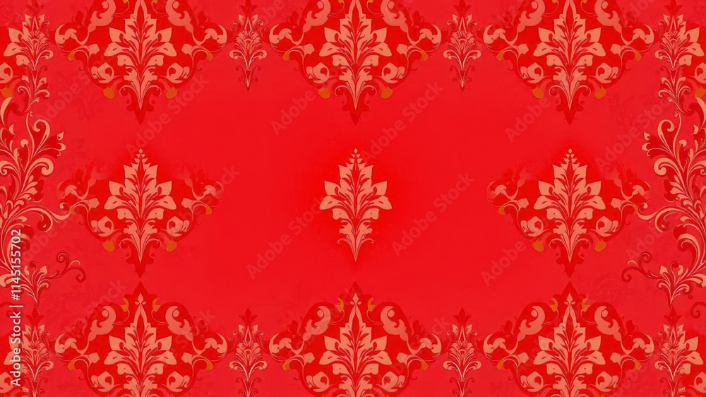 Red damask pattern background with intricate floral and scroll design, floral, ornate Red damask pattern background with intricate floral and scroll design, floral, ornate