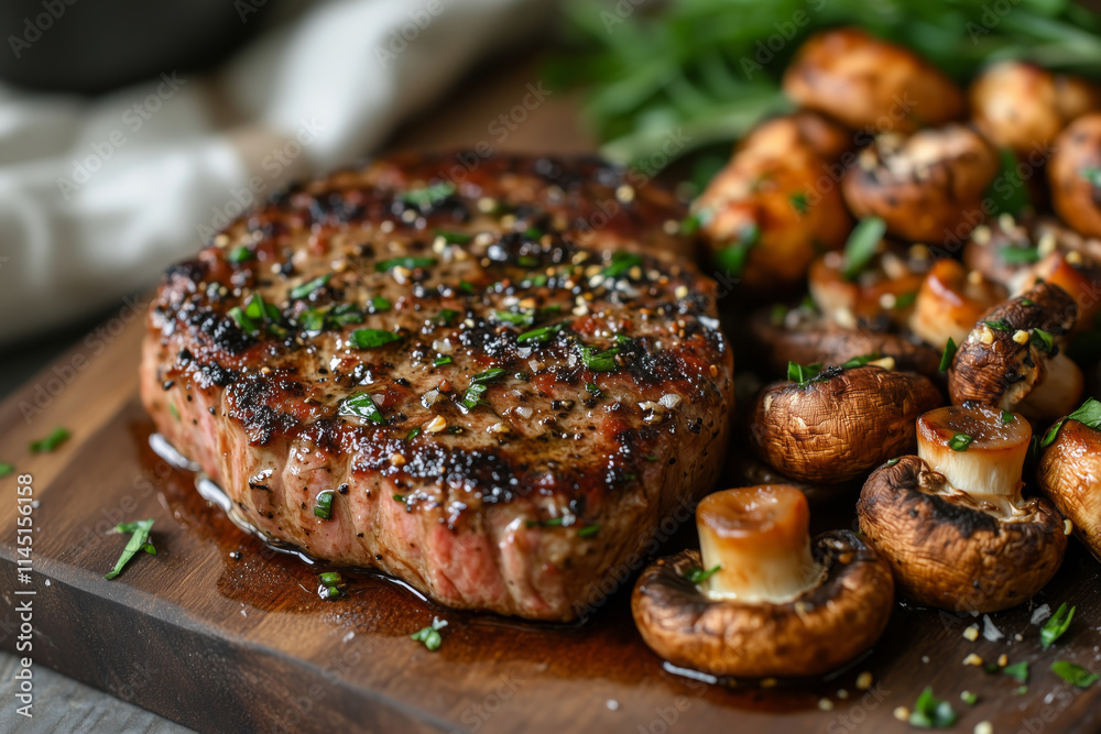 Garlic mushroom surf and turf with fresh herbs and veggies Garlic mushroom surf and turf with fresh herbs and veggies