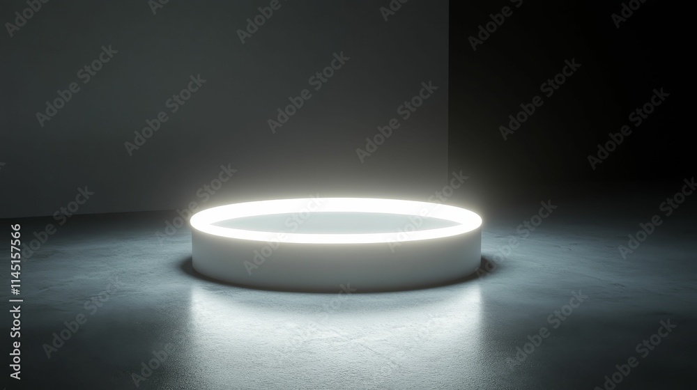 Glowing cylindrical platform, dark background, subtle reflections. Glowing cylindrical platform, dark background, subtle reflections.