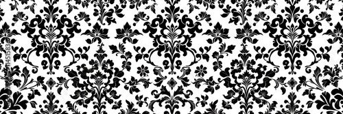 Seamless gothic damask wallpaper in black and white with intricate floral and geometric patterns, floral, wallpaper, intricate