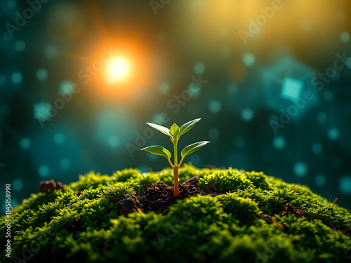 Young plant sprouting from the soil mordern circuit bokeh photo