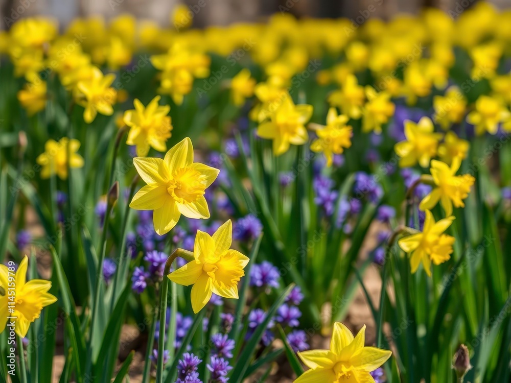 Obraz premium Vibrant daffodil flowers blooming in a lush field during spring, flowers, daffodil