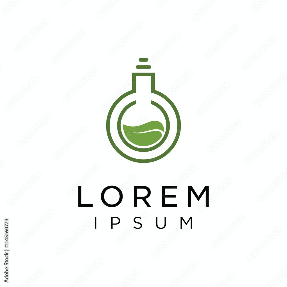 Leaf with botle laboratory, logo design template vector Leaf with botle laboratory, logo design template vector