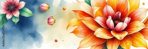 Watercolor painting of vibrant flowers on a white background, petals, exquisite, bloom