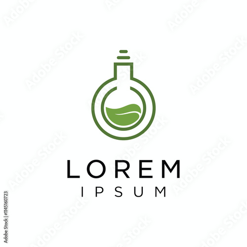 Leaf with botle laboratory, logo design template vector  