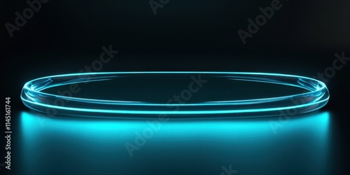 Vibrant neon aqua frame with sleek curves, floating on a black background with a neon glow effect
