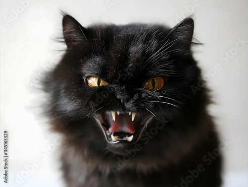 a captivating image of a black cat with a fierce expression