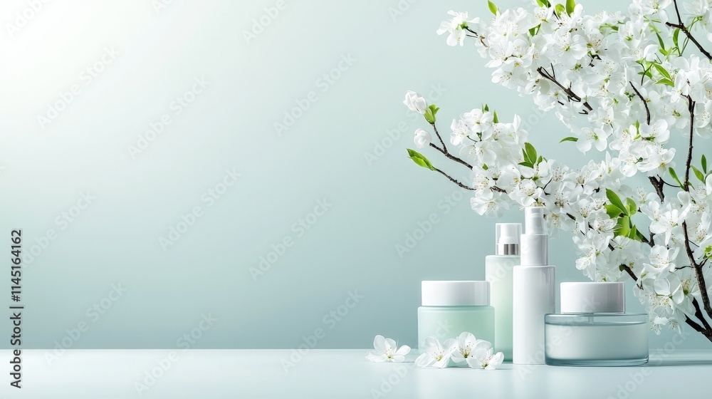 Skincare products with spring blossoms. Skincare products with spring blossoms.