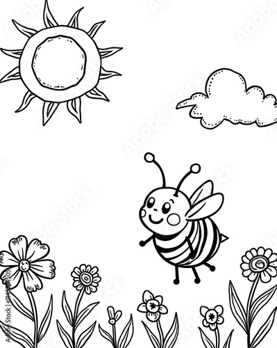  Happy Bee Flying in Spring Garden Scene