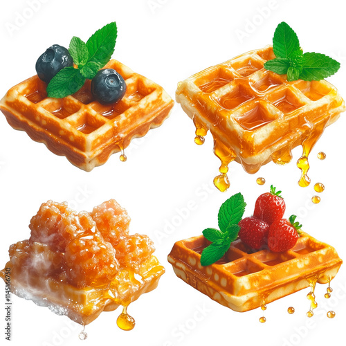 Delicious waffles in syrup, transparent background pdf photo