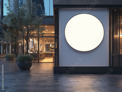 Circle-Shaped Mockup Sign for Shop Front: Branding Template with Blank Space for Custom Logo Design photo