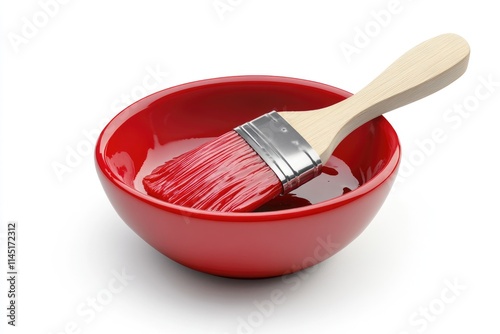 Spicy Bar-B-Q Sauce Glazed with Basting Brush in Bright Red Bowl photo