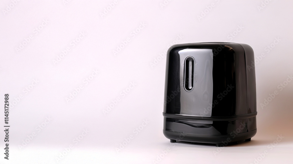 Sleek Black Humidifier Against a Minimalist White Background. Concept of Modern Home Appliances, Indoor Air Quality, Contemporary Design, and Health Benefits. Copy space