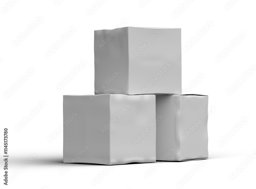 Rendered image of a small white cubic dented box on a transparent background Rendered image of a small white cubic dented box on a transparent background