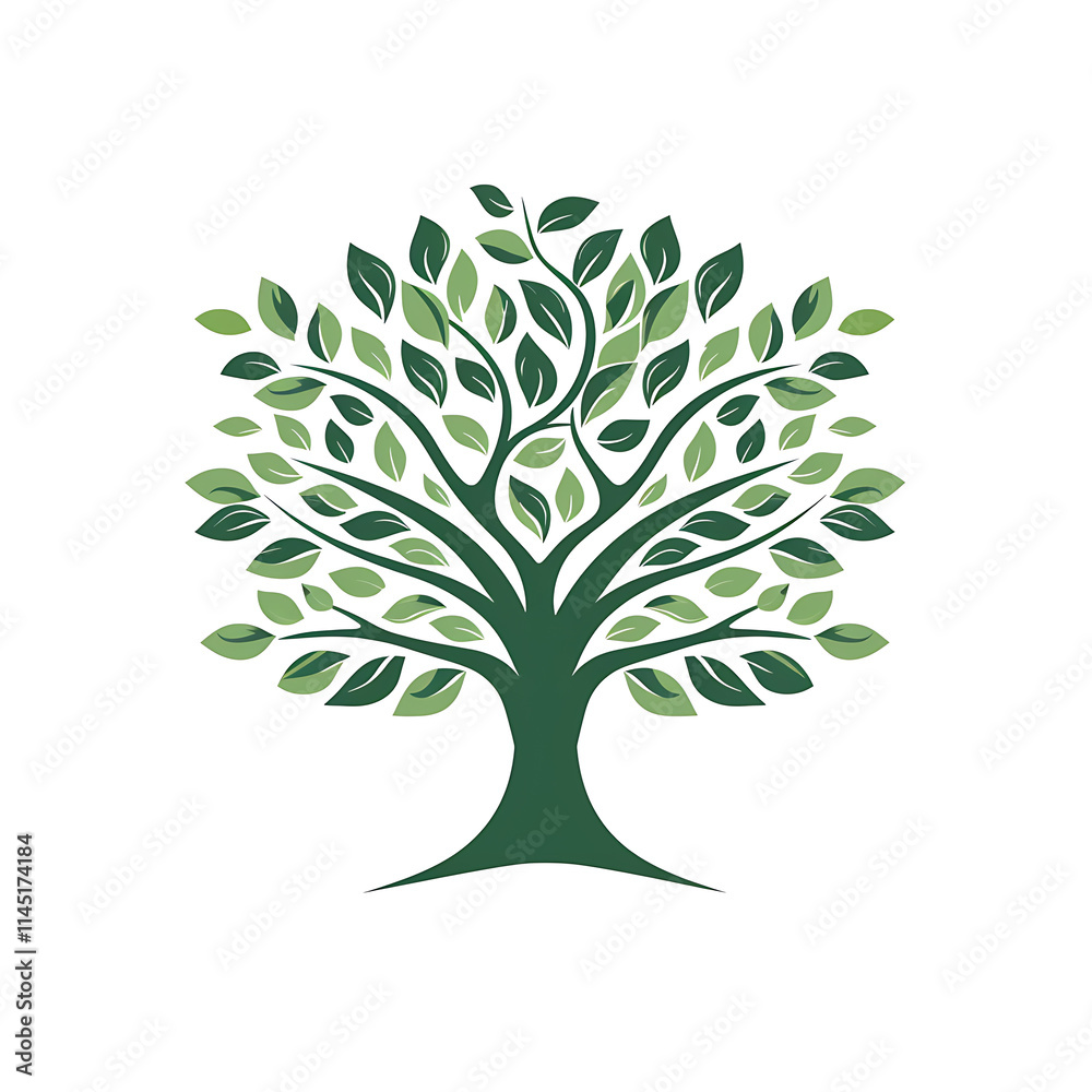 Abstract Tree with Leaves, Logo Style Abstract Tree with Leaves, Logo Style
