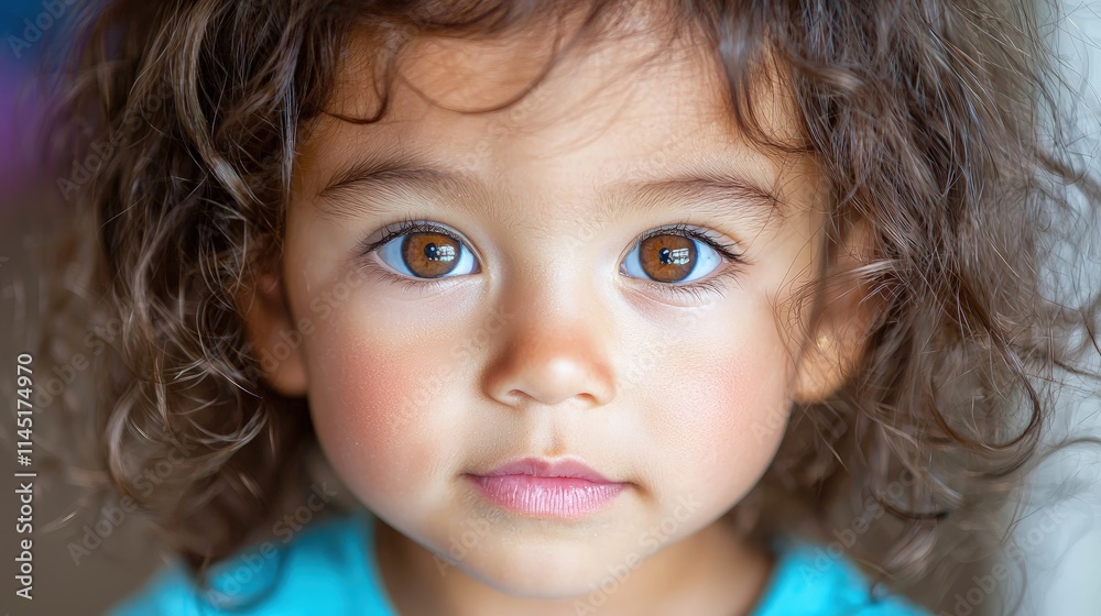 Close-up portrait of a toddler girl with brown eyes and curly hair. Close-up portrait of a toddler girl with brown eyes and curly hair.