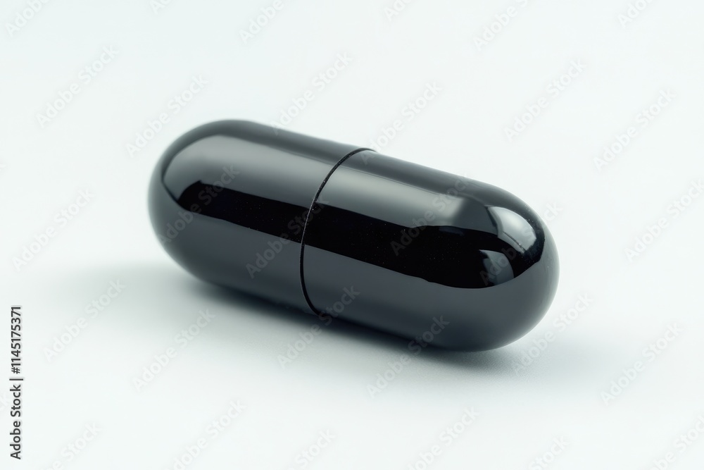 Isolated Dark Capsule: Black Pill Symbolizing Medicine and Health on White Background Isolated Dark Capsule: Black Pill Symbolizing Medicine and Health on White Background