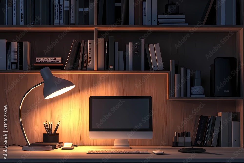 Modern desk lamp on a minimalist workspace Modern desk lamp on a minimalist workspace
