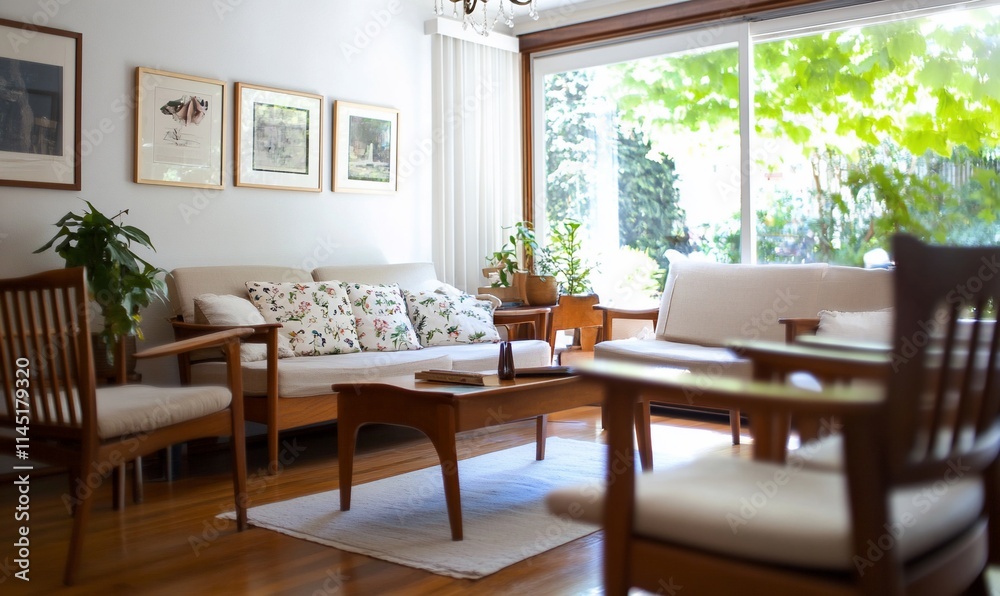 Cozy living room with natural light and plants. Cozy living room with natural light and plants.