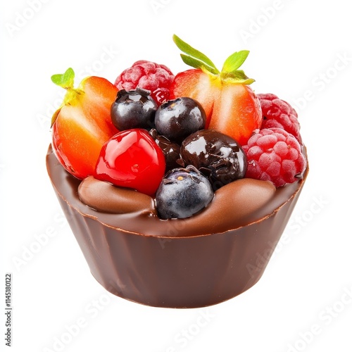 Fruit-filled choc cup on white