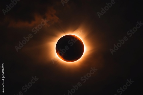 A stunning solar eclipse with a bright corona surrounding the moon. photo