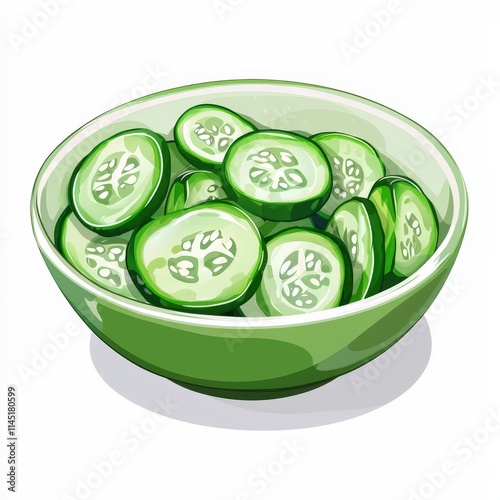 Chinese smacked cucumber pai huang gua national cuisine dish isolated on white background, colorful cartoon illustration photo